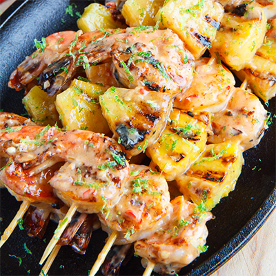 Grilled Coconut and Pineapple Sweet Chili Shrimp