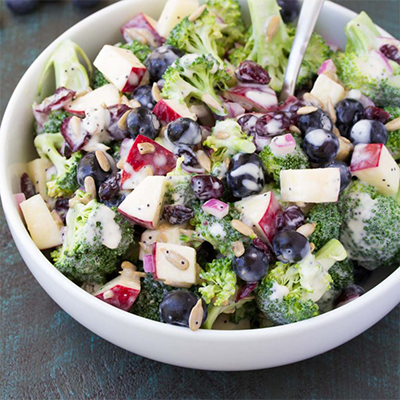 no mayo broccoli Salad with blueberries and apple